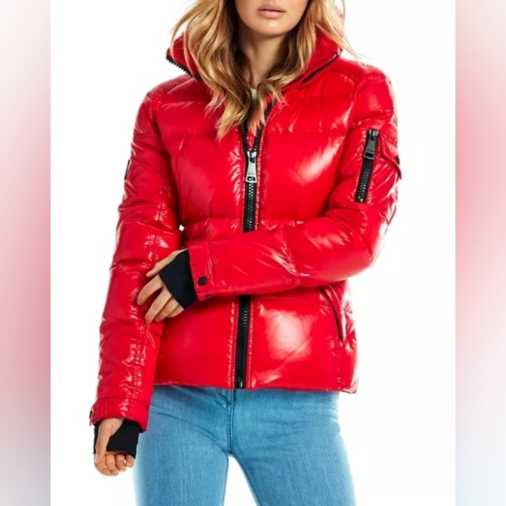 SAM. Freestyle Down Puffer Bomber Jacket In Candy Red Size XS